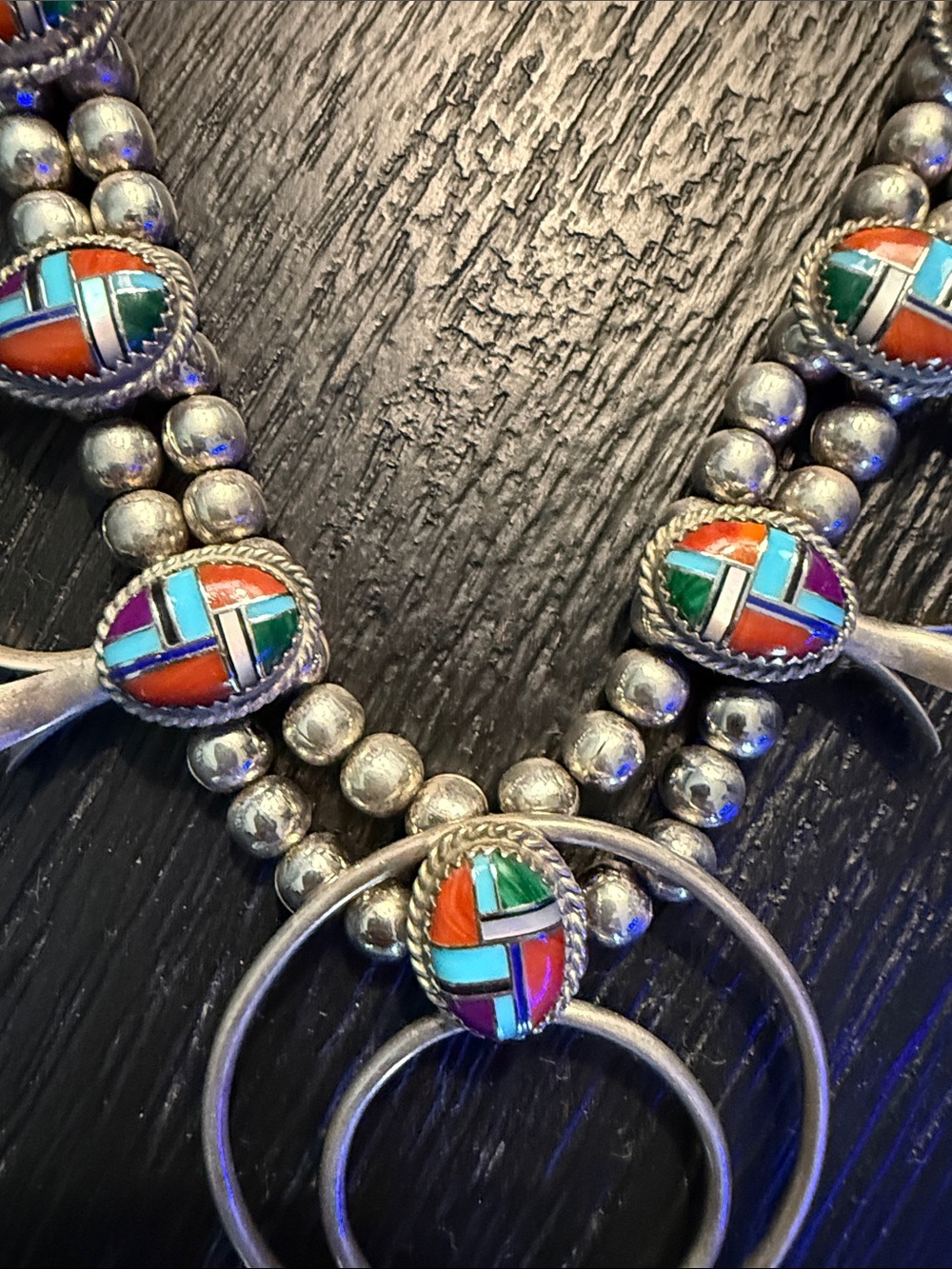Multicolor Stone Squash Blossom Necklace - Silver Tone - Picture 2 of 3